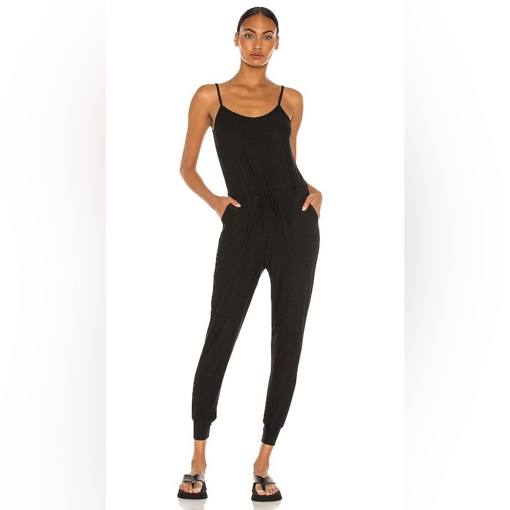 Revolve Beyond Yoga Heather Rib Lounge Around Jumpsuit in black heather medium